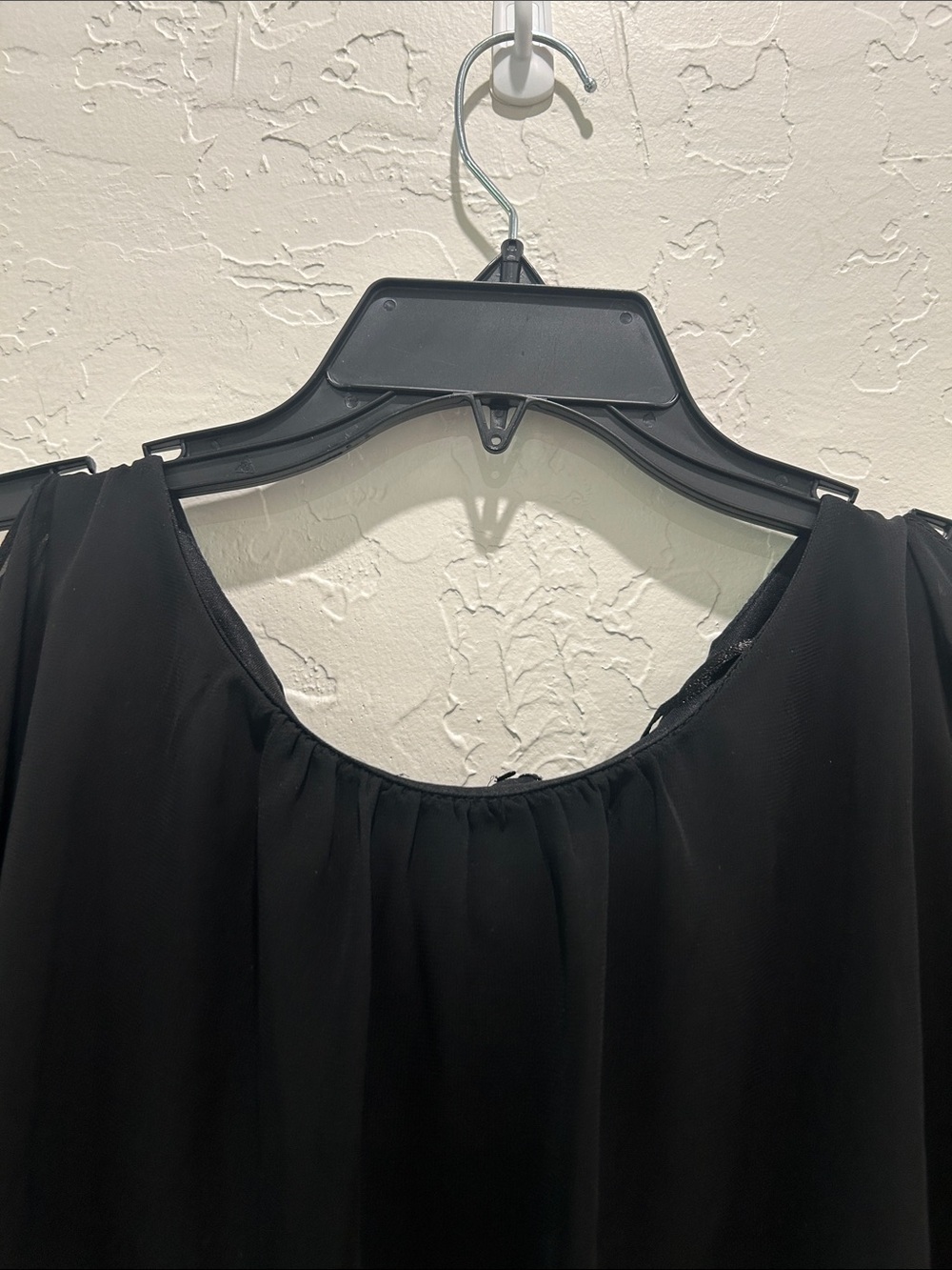 MSK Black Cold-Shoulder Wide-Leg Jumpsuit with Chiffon Overlay. NWT - Picture 4 of 12